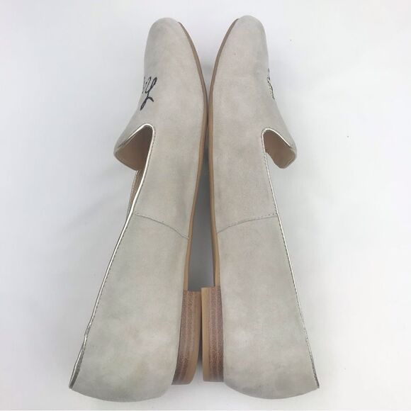 C Wonder Creamy Taupe Suede Leather Be Happy Embroidered Ballet Slipper Flats - Picture 5 of 16